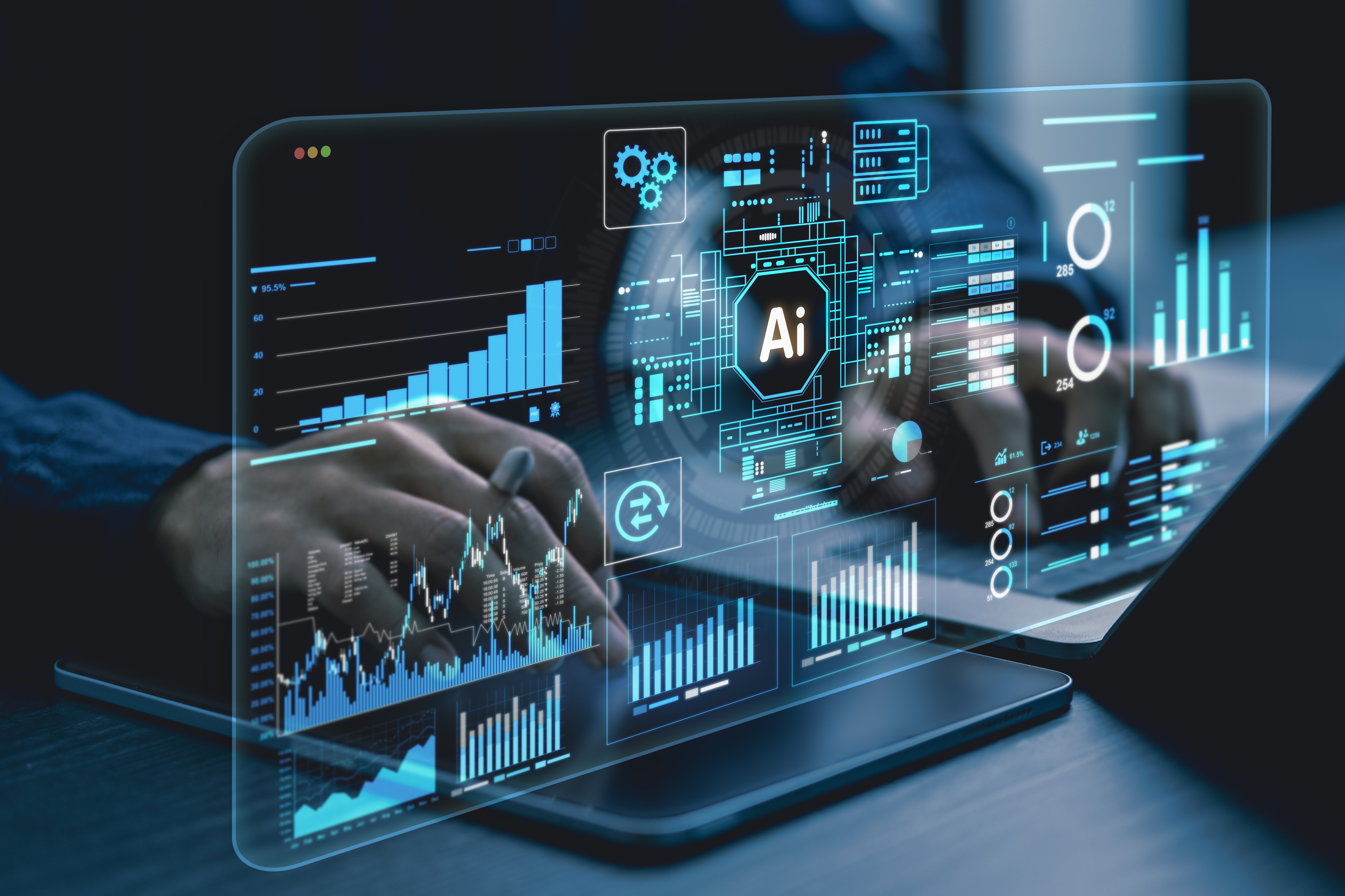 Digitale KI-Visualisierung mit vernetzten Datenpunkten